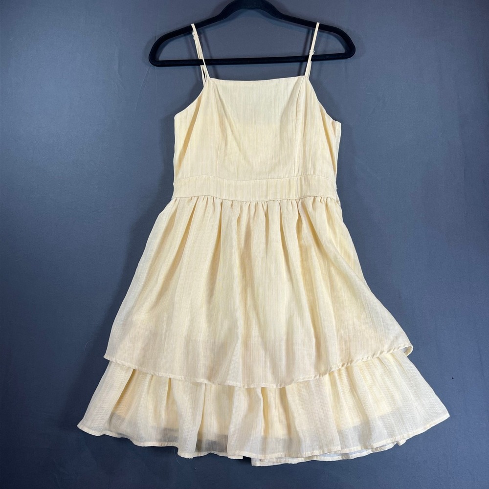 Altar'd State Yellow Tiered Ruffle Mini Dress XS Adjustable Straps Tie Back